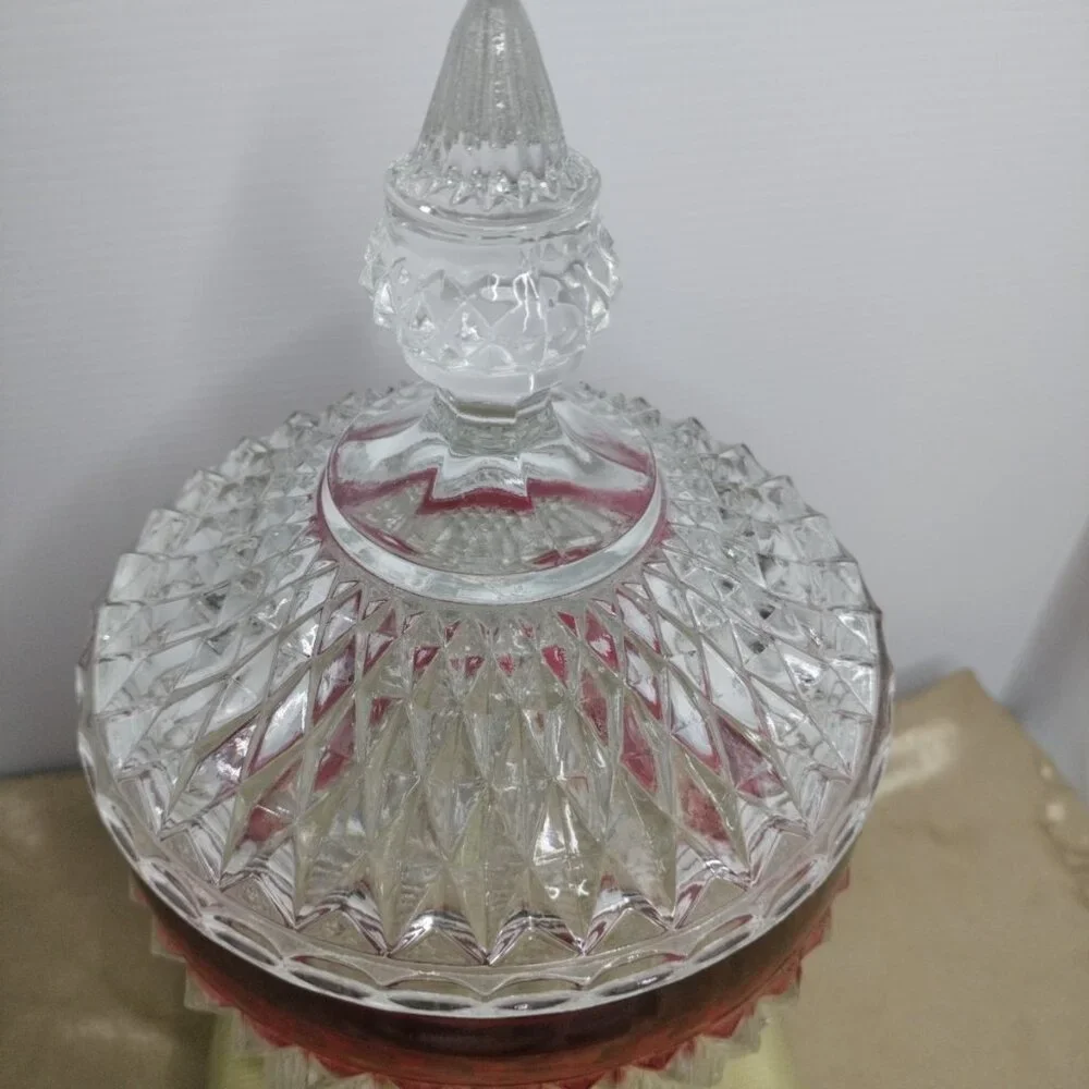 Indiana Glass Diamond Point Ruby Flash Red Ice Bucket w Lid 10.5” NIB